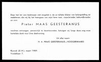Dankbericht ivm overlijden van P. (Pieter) MG (1959)